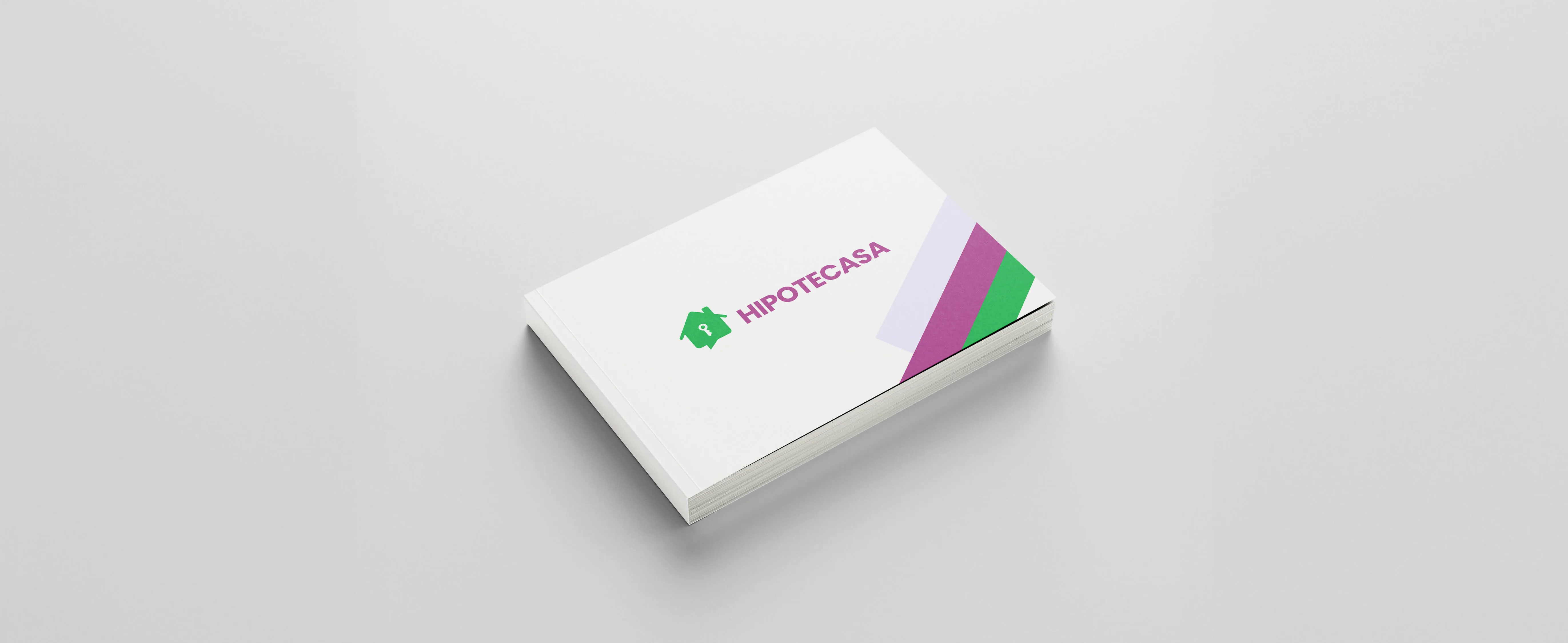 Hipotecasa — stacked business cards with the green house-and-key mark