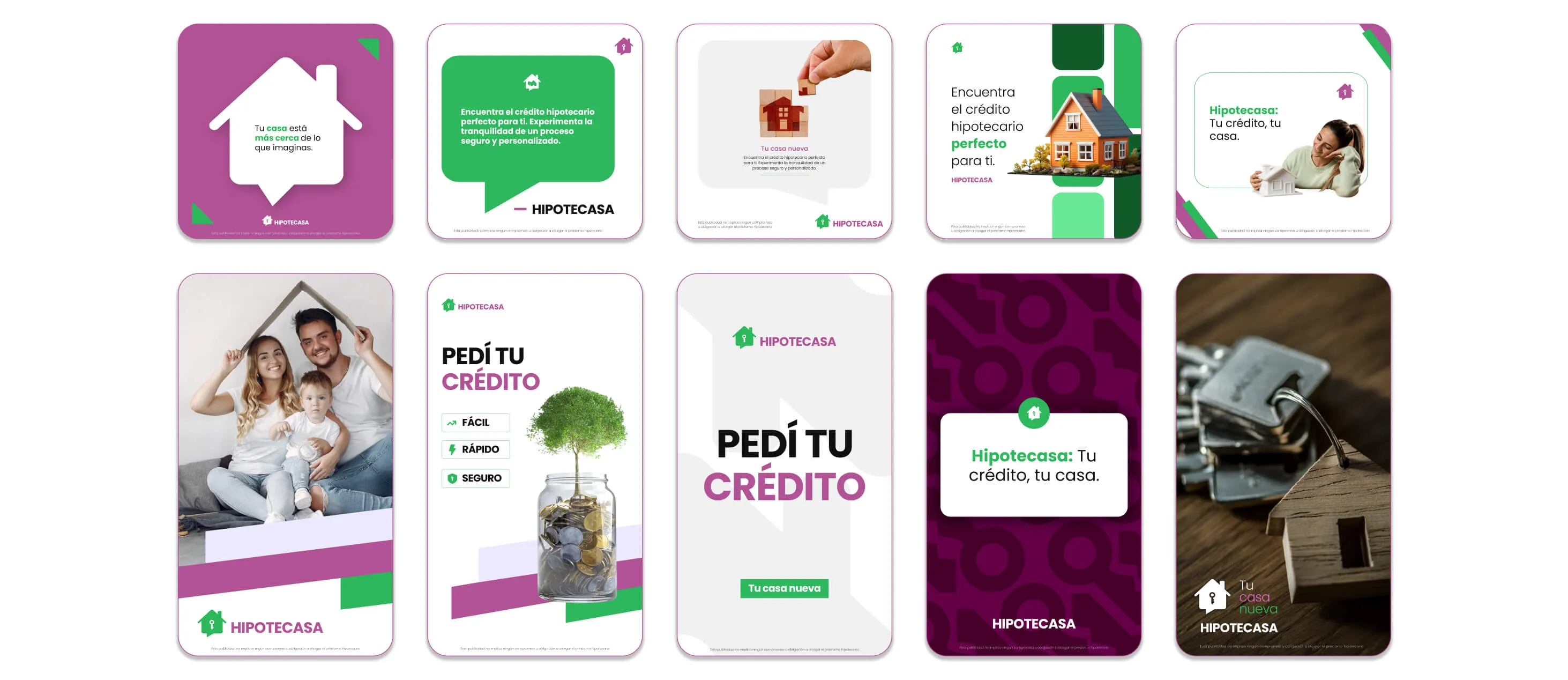 A collage of Hipotecasa branding and social media designs